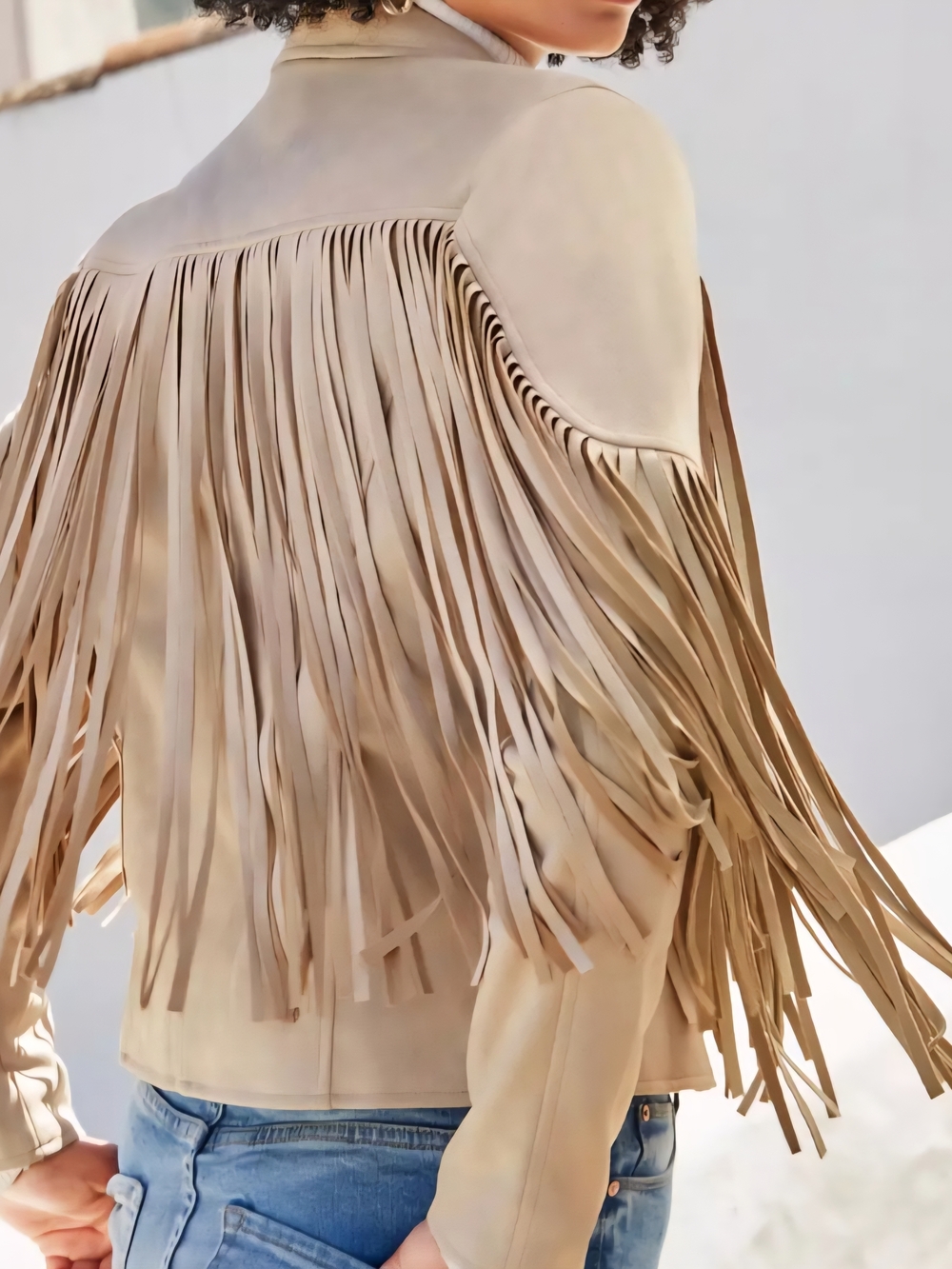 Boston Proper Beige Suede Fringe Jacket - Picture 2 of 5